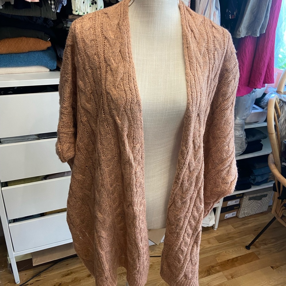 Atmosphere Tan Cable Knit Cardigan Sweater One Size